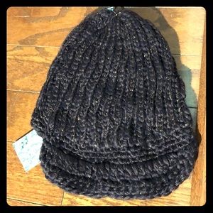 Brown and copper metallic knit winter hat